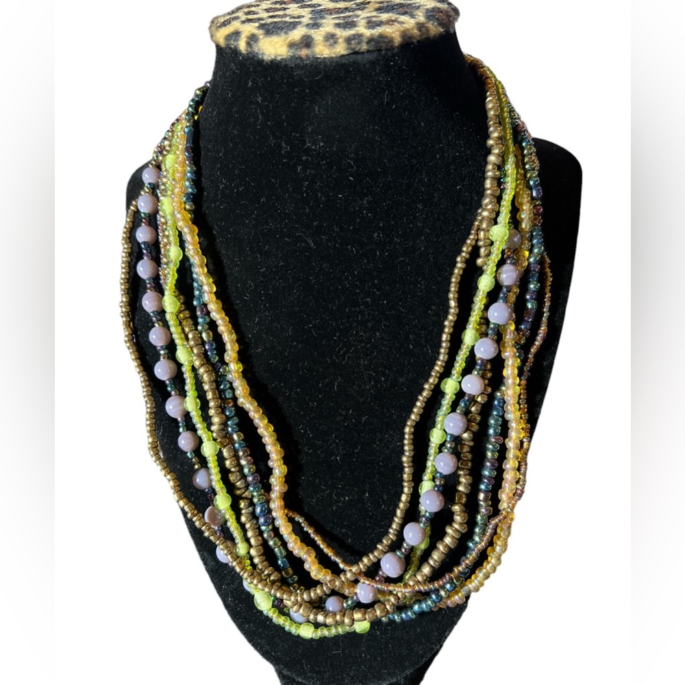 NWT ABOUT COLOR COSTUME JEWELRY MULTICOLOR LAYERED BEADED BOHO NECKLACE